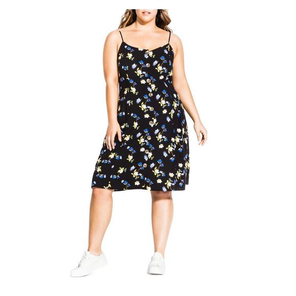 CITY CHIC Dresses & Skirts - CITY CHIC Womens Black Button Front Lined Spaghetti Strap Dress Plus S\16